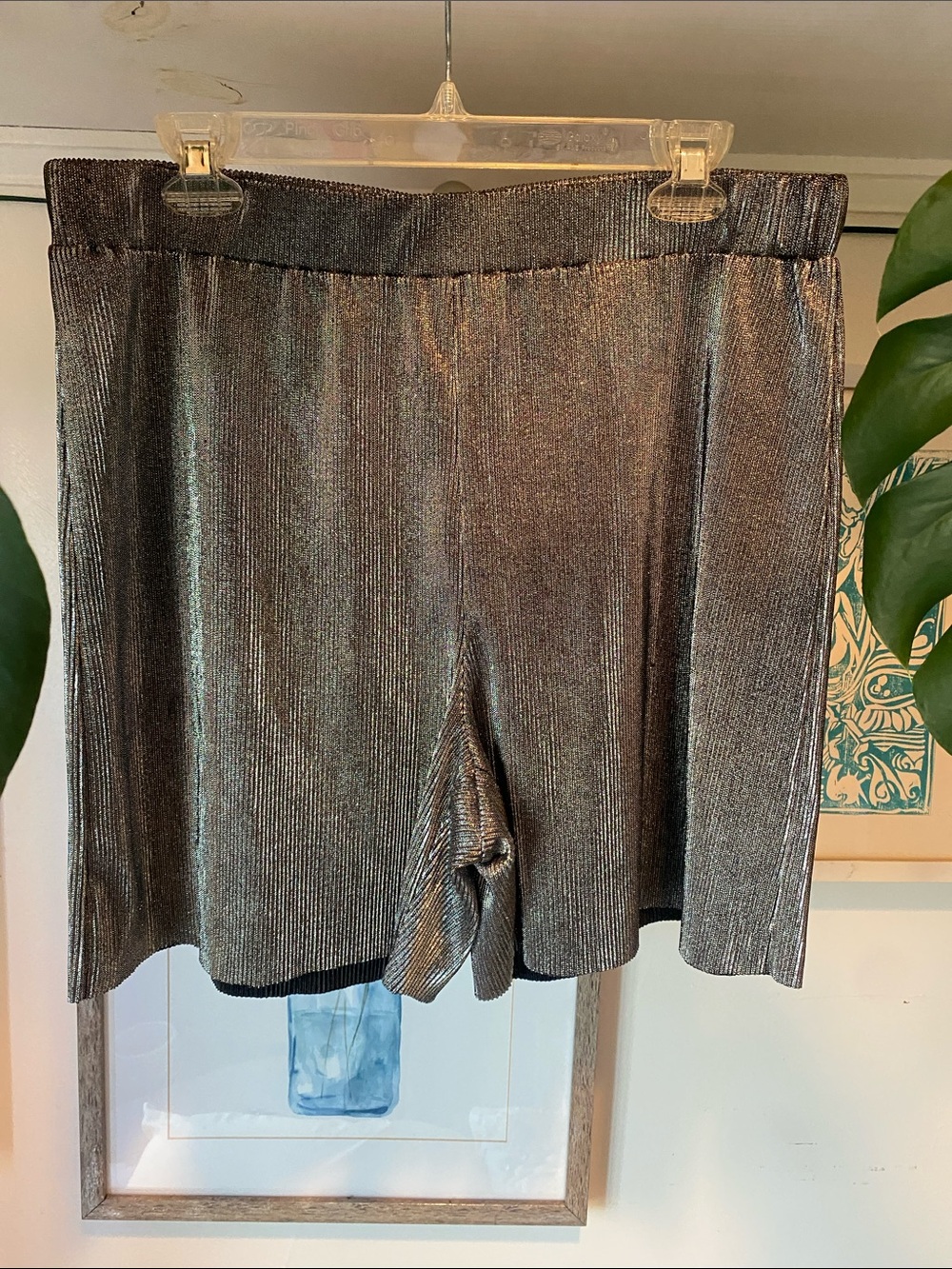 Michael Kors Metallic Ribbed High-Waist Shorts in Silver